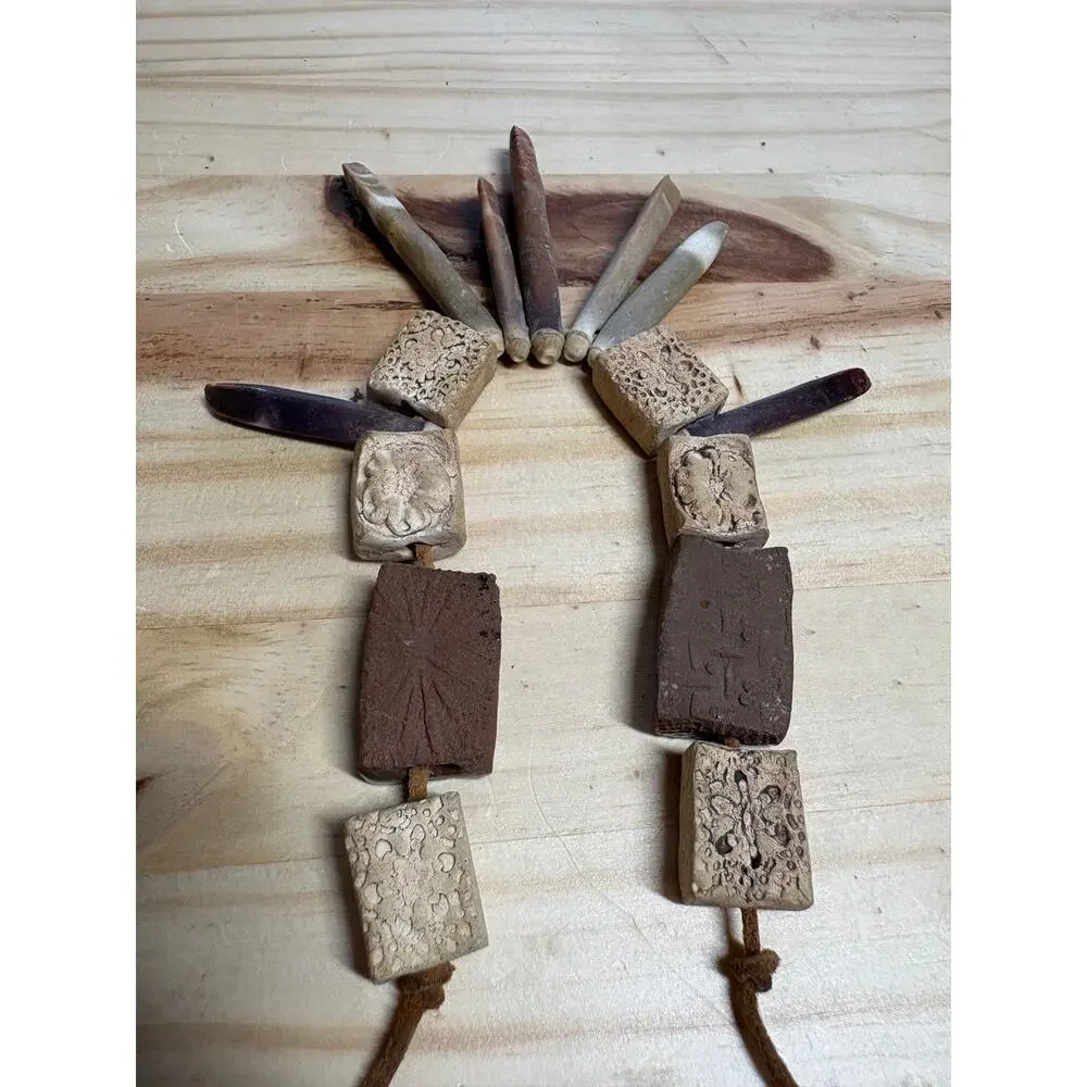 Artisan Handmade Cermaic Stone Bead Statement Necklace Boho Rustic Earthy